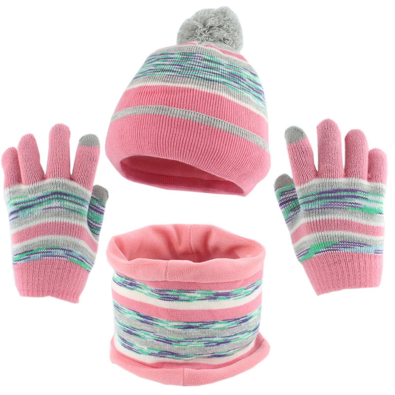 1-6Years Toddler Winter Hat Clearance Kids Beanie Hats Warm Knit Thick Ski Cap with Pompom and Scarf Gloves Set for Girls Boys