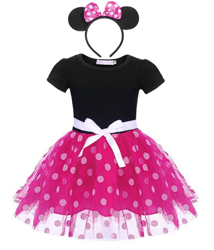 Minnie Mouse Costume Girls Dress up Princess Toddler Cute Polka Dots Fancy Minnie Mouse Dresses up Bowknot Tutu Tulle Cosplay Birthday Party Baby Girl Costume Red with Headband 120 CM