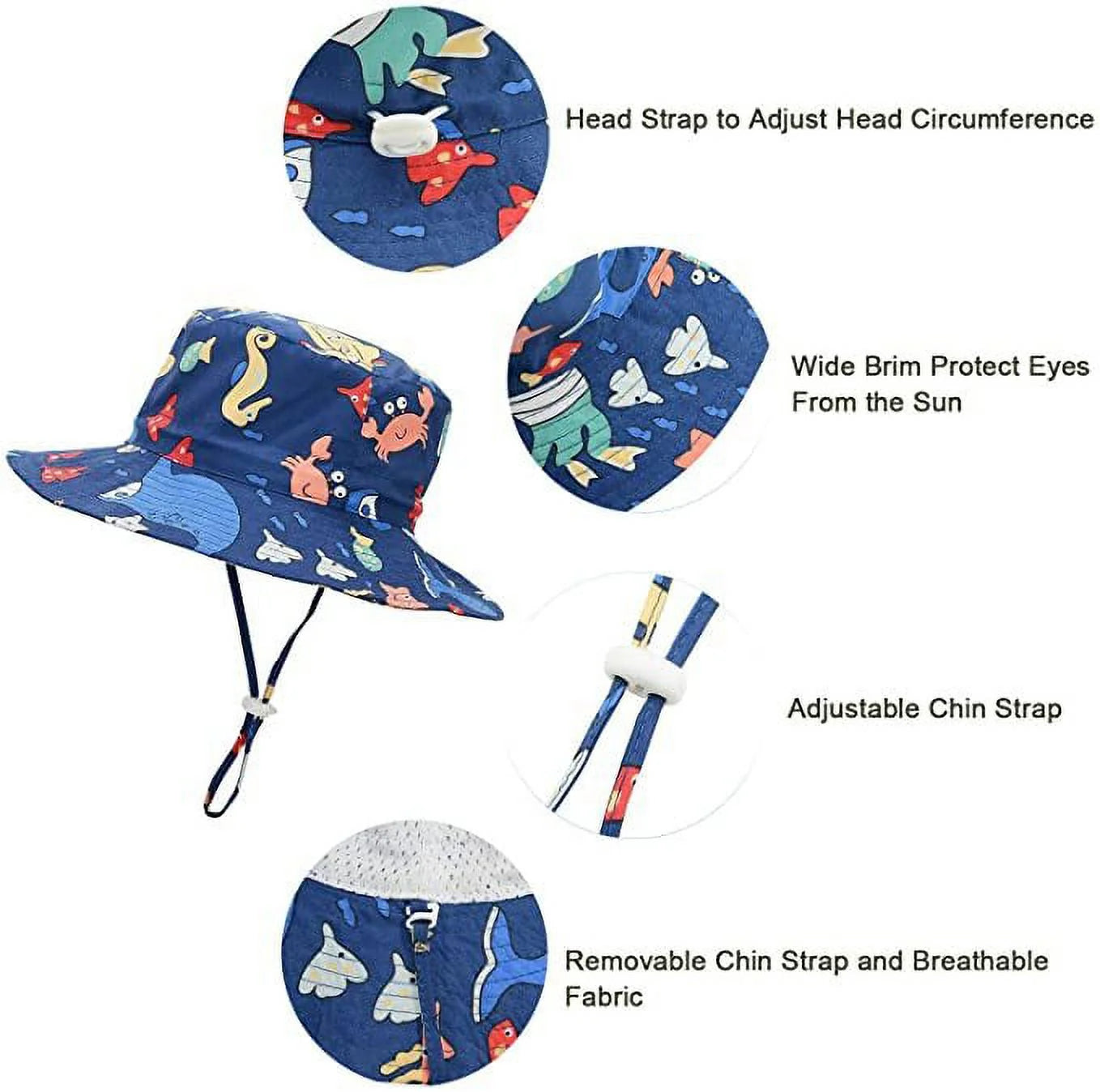 UPF 50+ Sun Protection Sun Hats Wide Brim Beach Bucket Hats for Baby Boys Girls Cute Toddler Hats