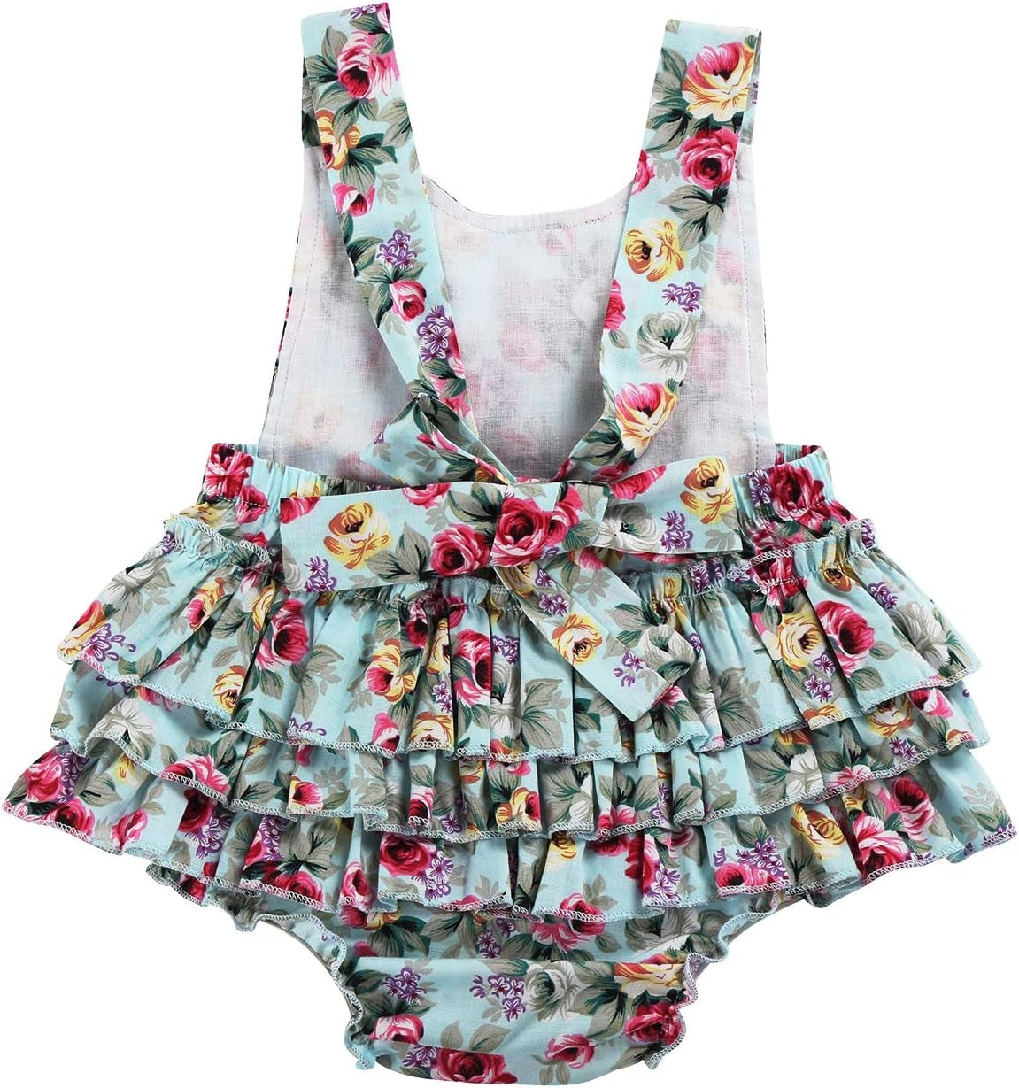 Baby Girl'S Floral Print Ruffles Romper Summer Clothes with Headband