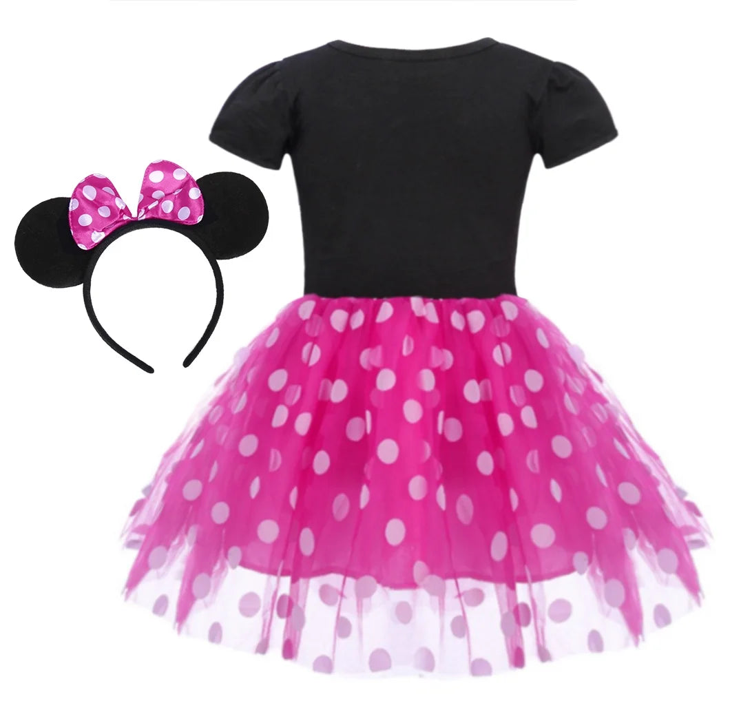 Minnie Mouse Costume Girls Dress up Princess Toddler Cute Polka Dots Fancy Minnie Mouse Dresses up Bowknot Tutu Tulle Cosplay Birthday Party Baby Girl Costume Red with Headband 120 CM