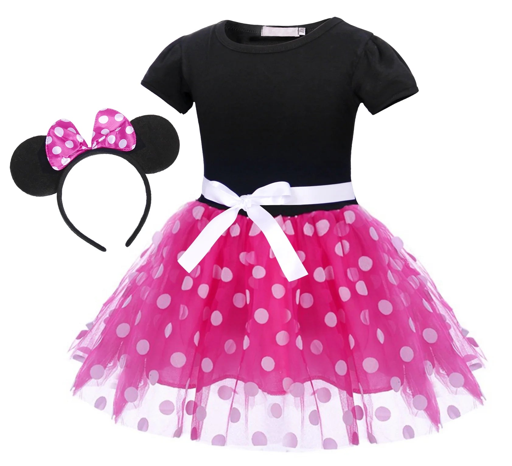 Minnie Mouse Costume Girls Dress up Princess Toddler Cute Polka Dots Fancy Minnie Mouse Dresses up Bowknot Tutu Tulle Cosplay Birthday Party Baby Girl Costume Red with Headband 120 CM